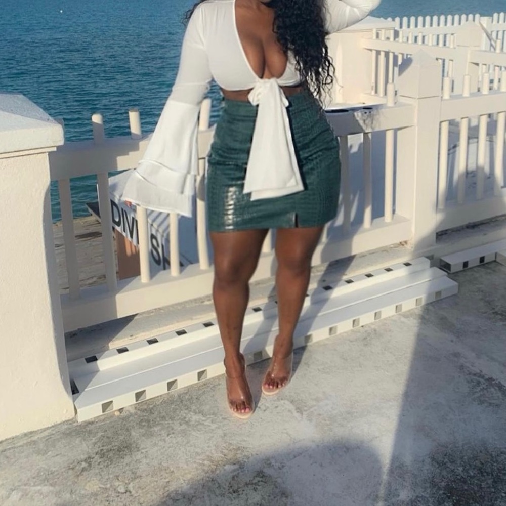 Nasty Gal Green Embossed Croc Skirt